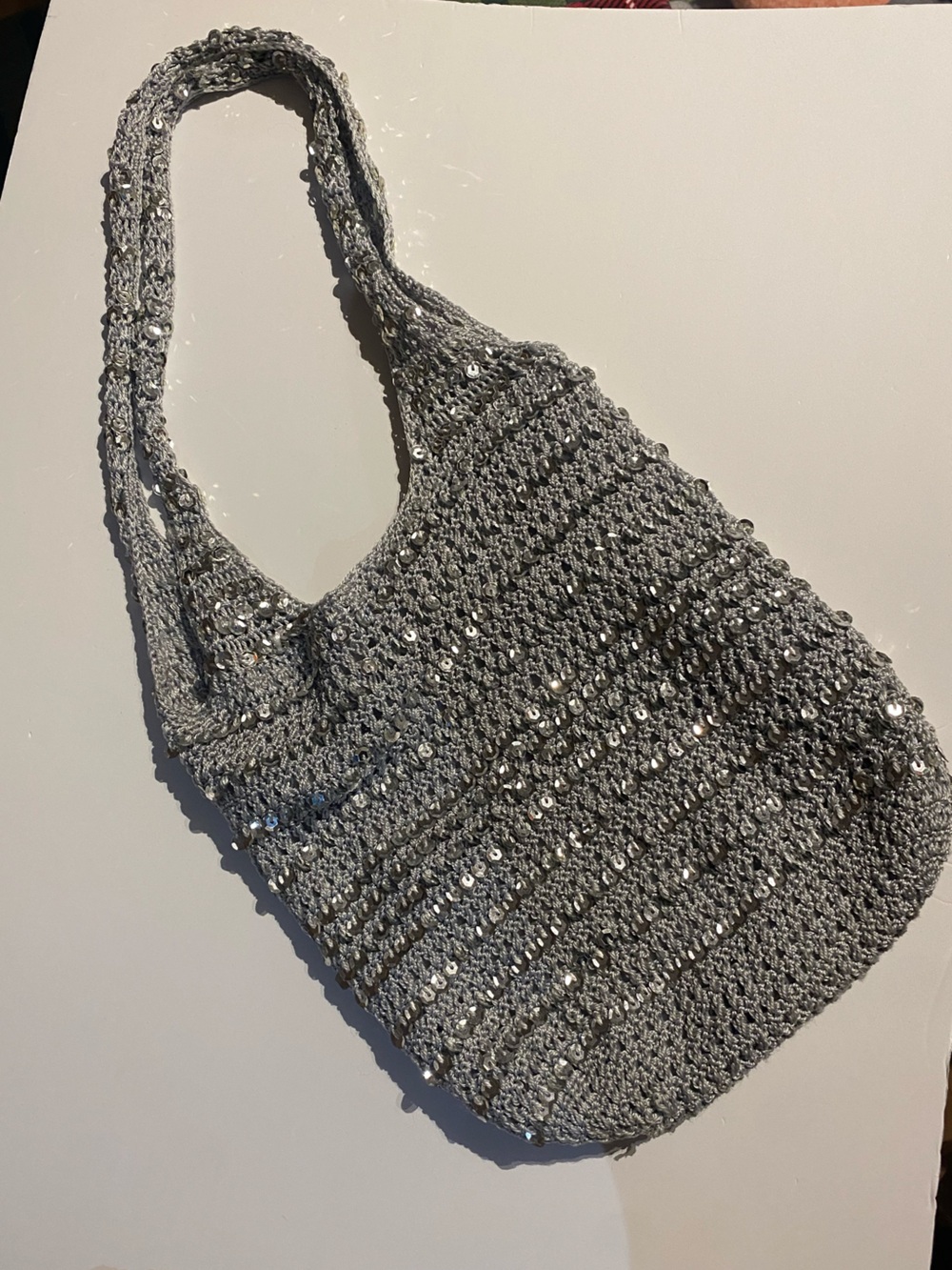 Sequin Knit Silver Shoulder Bag